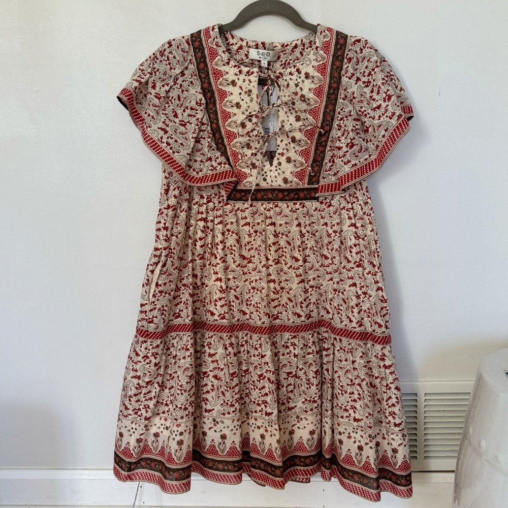 SEA New York 
Ivette tiered printed cotton mini dress size S